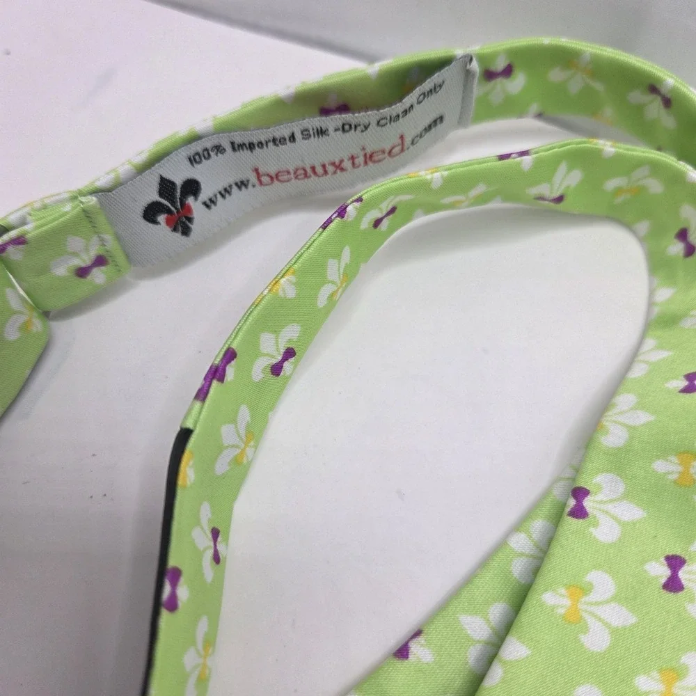 Beauxtied Fleur De Lis Bowtie Lime Green & Purple White